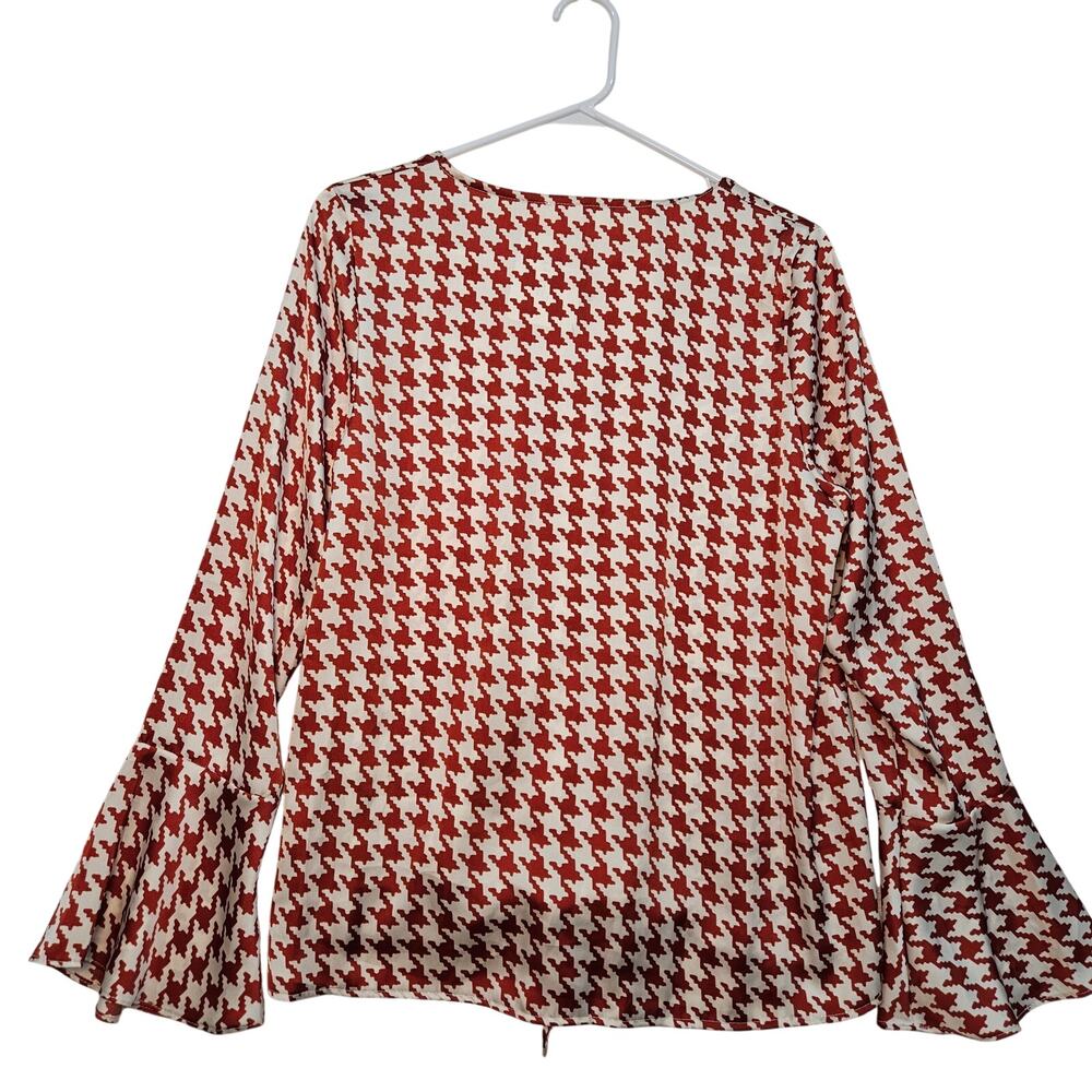 Perfectly Priscilla Cream Red Houndstooth Top Bell Sleeve Tie Bottom Small NWT - Picture 11 of 13